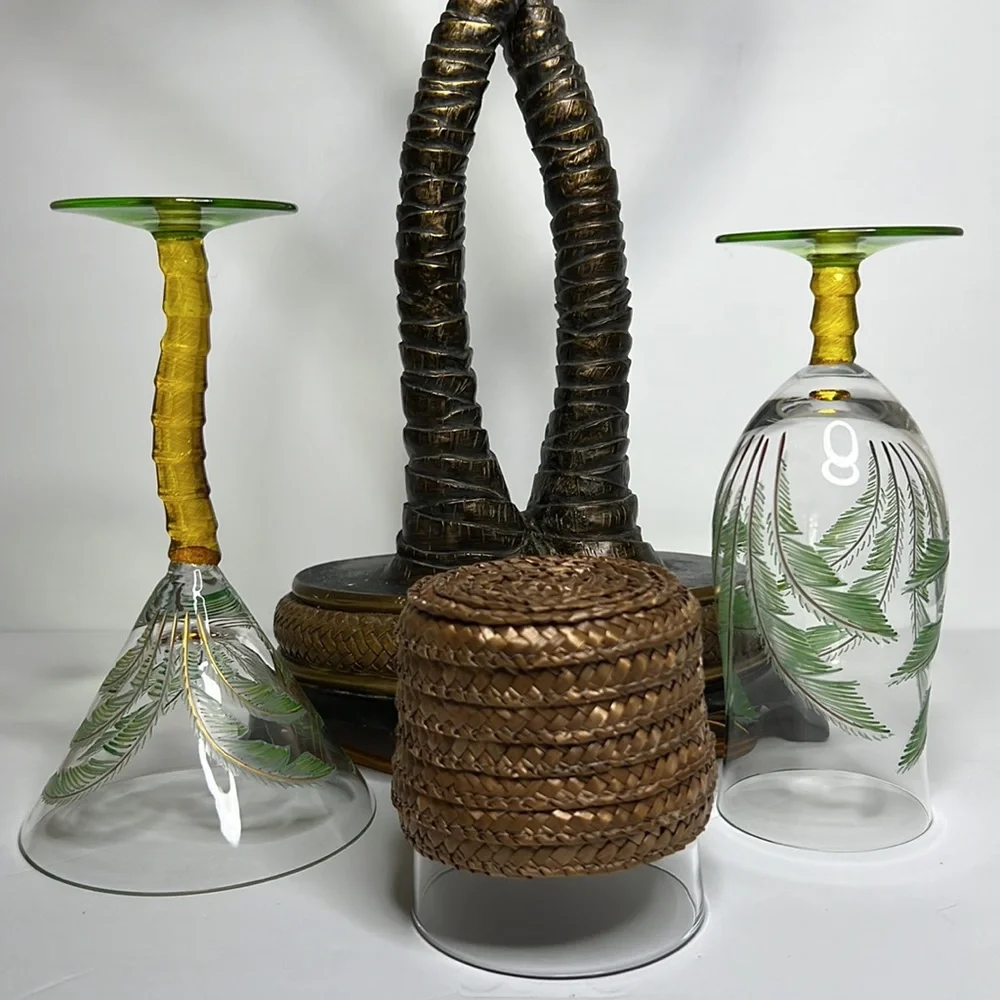 Bundle Free Gift Palm Tree Martini Glass • Palm Tree‎ Goblet Glass • Wicker Glas